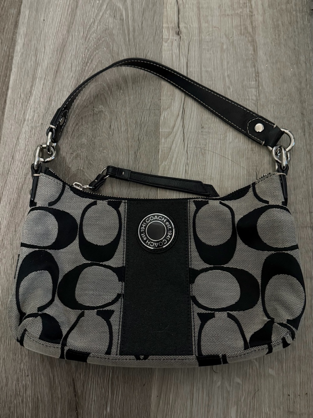 Coach Signature Stripe Demi F19218 Black Gray Y2K Shoulder Bag
